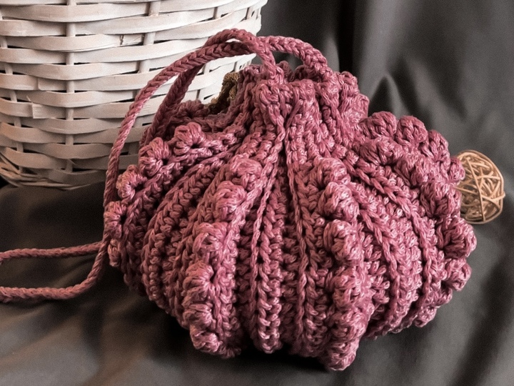 Crochet pattern pumpkin bobble handbag 2 in 1 PDF and video tutorial