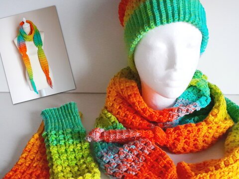 Winterset "Kunterbunt" Schal, Beanie und Handstulpen Häkelanleitung