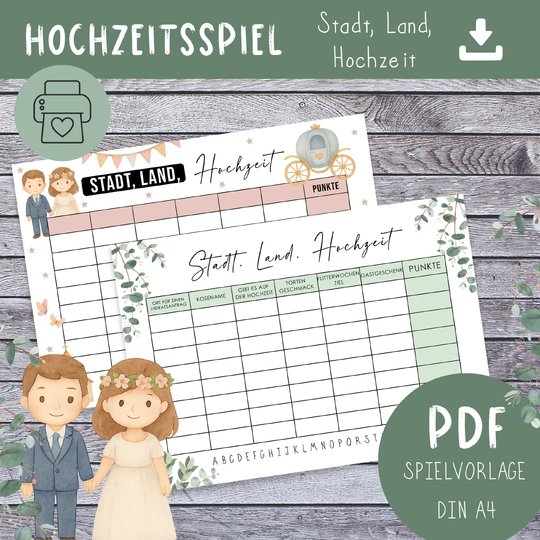 STADT, LAND, HOCHZEIT Druckvorlage Kinderbeschäftigung Hochzeit Download