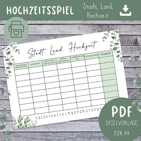 STADT, LAND, HOCHZEIT Druckvorlage Kinderbeschäftigung Hochzeit Download