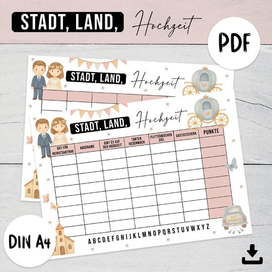STADT, LAND, HOCHZEIT Druckvorlage Kinderbeschäftigung Hochzeit Download