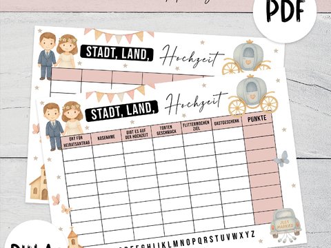 STADT, LAND, HOCHZEIT Druckvorlage Kinderbeschäftigung Hochzeit Download