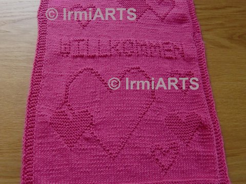DIY Strickanleitung Gästehandtuch „Willkommen“ mit Herz-Motiv