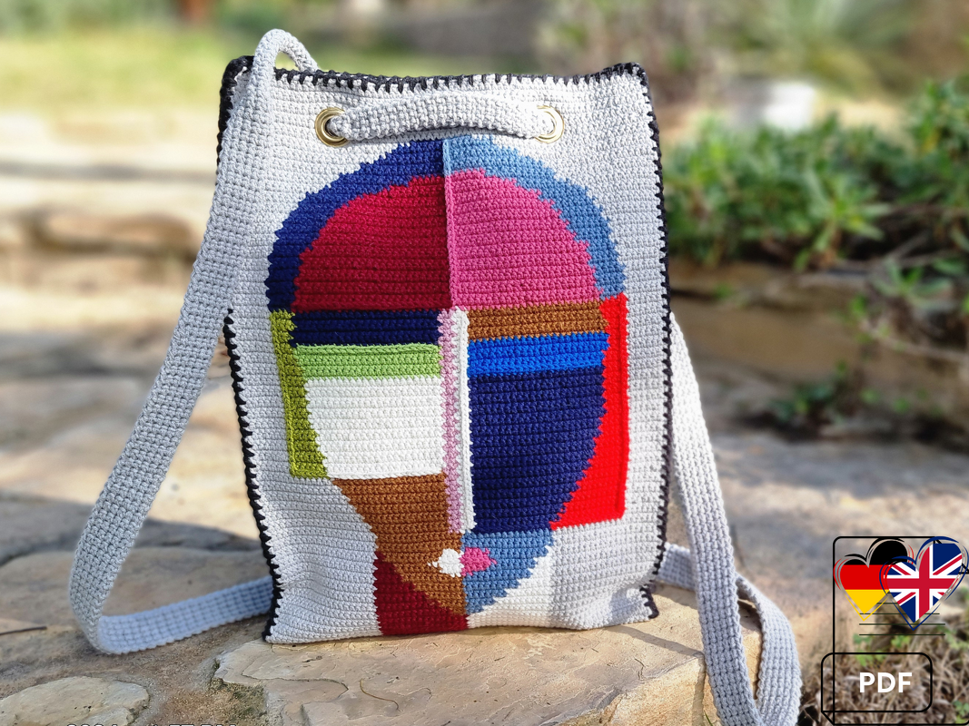 T24 Crochet pattern for a backpack, Intarsia technique, shoulder bag, lapto