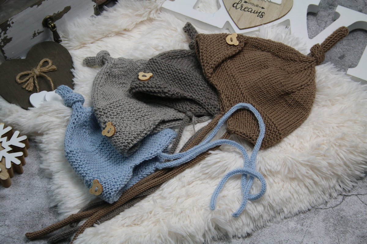 Knitting pattern for baby hat knitted with knots No. 003