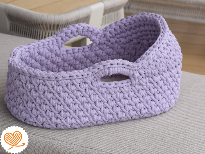 + FENIA + Crochet Moses basket with roof in all sizes with wooden base