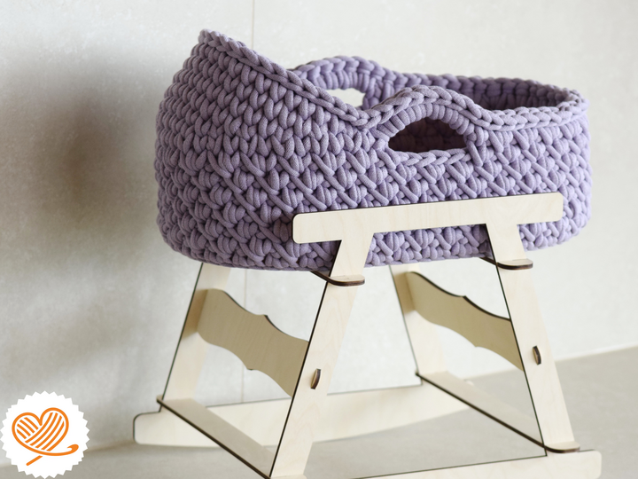 + FENIA + Crochet Moses basket with roof in all sizes with wooden base