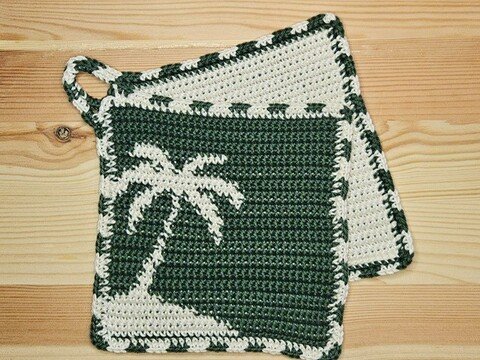 Häkelanleitung Topflappen "Palme"