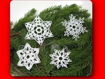 Häkelanleitung 4 Sterne, Schneeflocken, Geschenksanhänger