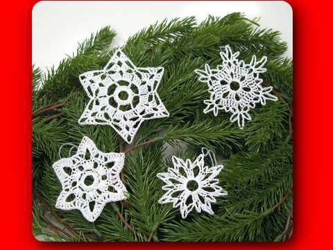 Häkelanleitung  4 Sterne, Schneeflocken, Geschenksanhänger