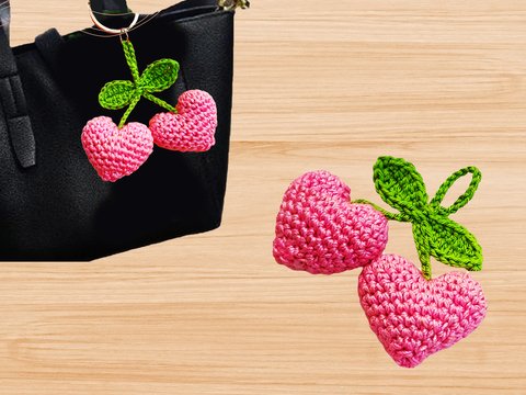 Crochet 2 Hearts Keychain Pattern PDF + Video Tutorial | English Only