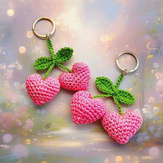 Crochet 2 Hearts Keychain Pattern PDF + Video Tutorial | English Only