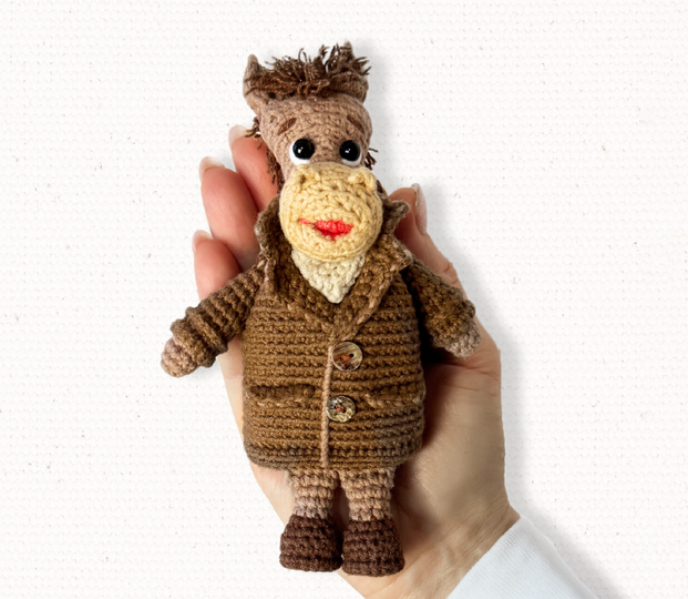 Horse in a Coat. Amigurumi Keychain with Secret Pocket. Crochet pattern.