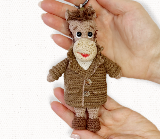 Horse in a Coat. Amigurumi Keychain with Secret Pocket. Crochet pattern.