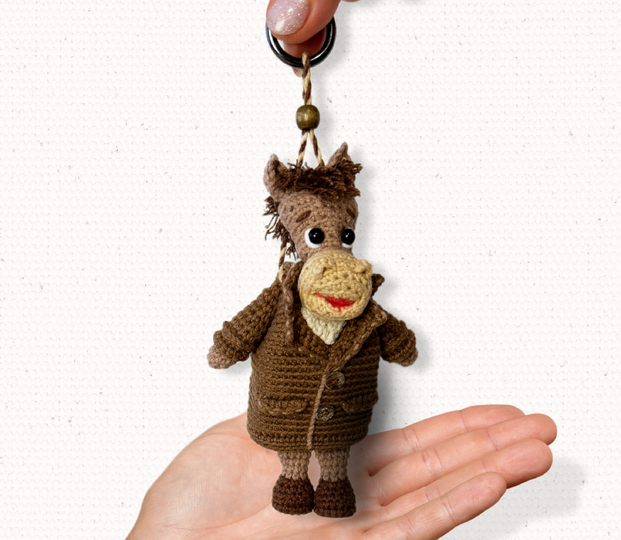Horse in a Coat. Amigurumi Keychain with Secret Pocket. Crochet pattern.