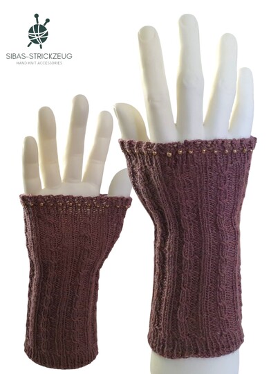 Armstulpen stricken – Anleitung Morgentau mit edlem Perlenabschluss