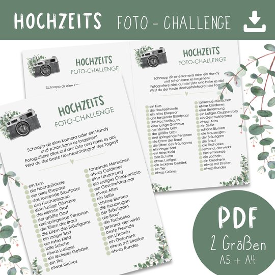 HOCHZEIT Foto Challenge DOWNLOAD PDF Kinderbeschäftigung Hochzeitsspiel