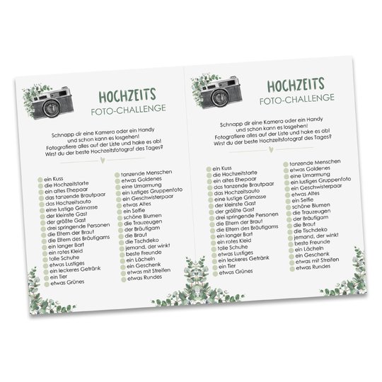 HOCHZEIT Foto Challenge DOWNLOAD PDF Kinderbeschäftigung Hochzeitsspiel