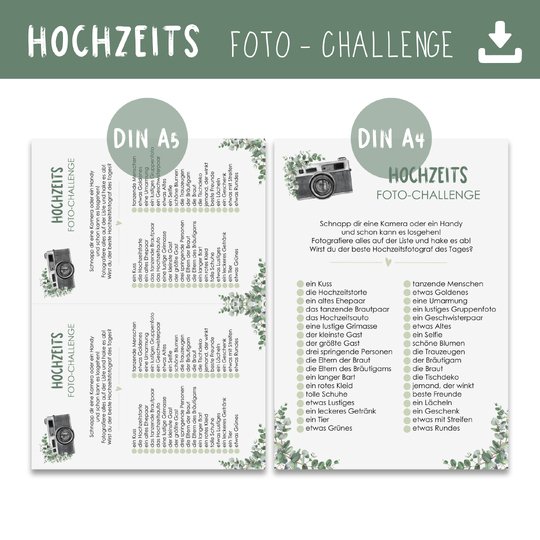 HOCHZEIT Foto Challenge DOWNLOAD PDF Kinderbeschäftigung Hochzeitsspiel
