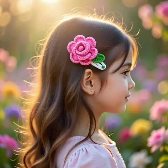 Crochet 3D Flower Hair Clip Pattern – PDF + Video Tutorial (English Only)