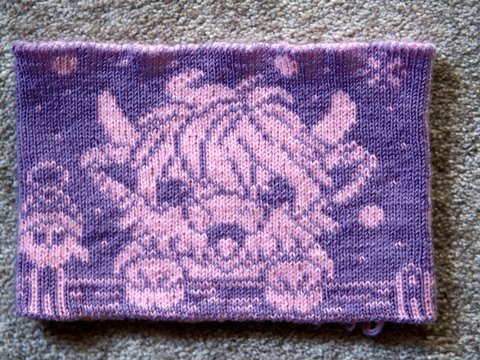 Knitting pattern children's scarf (loop/snood) "Snow Friends" Highland Cow