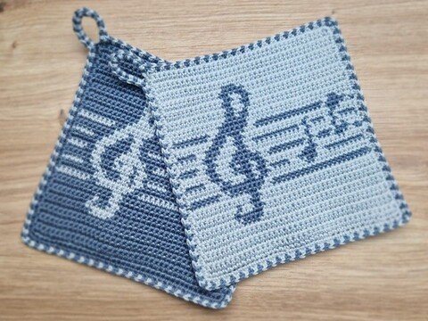 Häkelanleitung Topflappen "Musik"