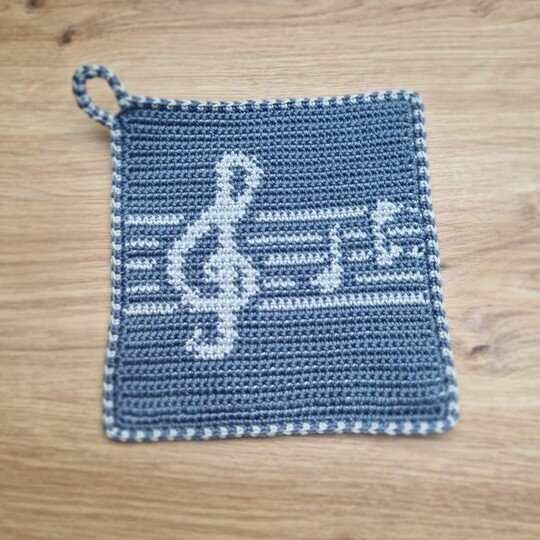 Häkelanleitung Topflappen "Musik"