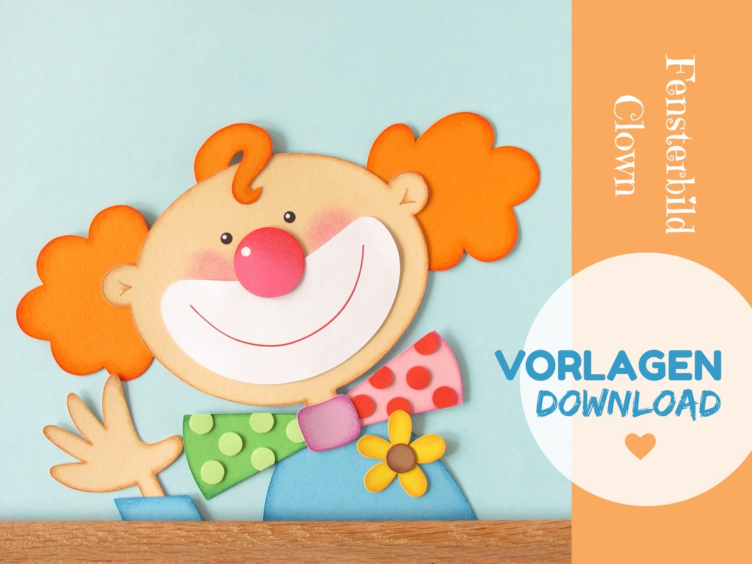 Clown Fensterbild Vorlage zum Selberbasteln aus Fotokarton