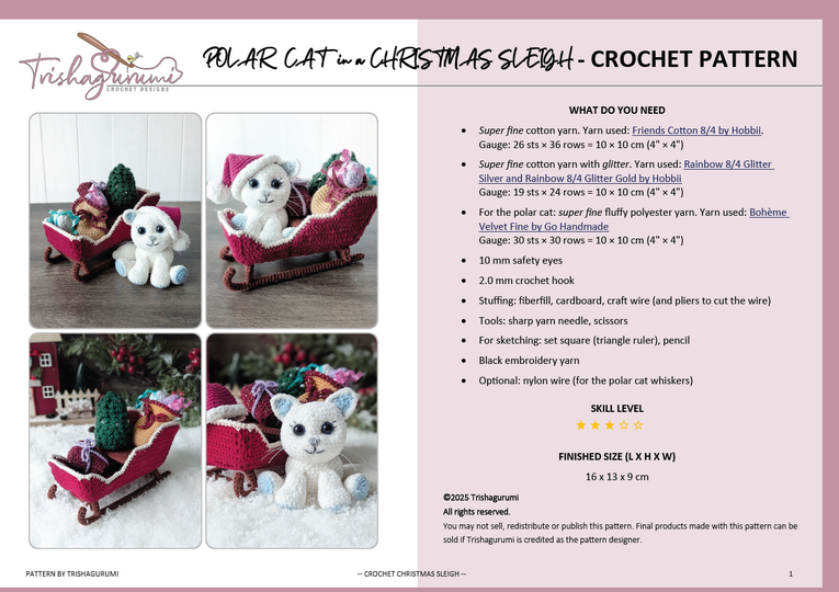 Weihnachtsschlitten mit Polarkatze - Amigurumi Häkelanleitung (in DE, ENG)
