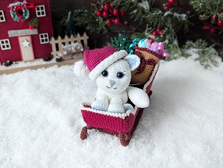Weihnachtsschlitten mit Polarkatze - Amigurumi Häkelanleitung (in DE, ENG)