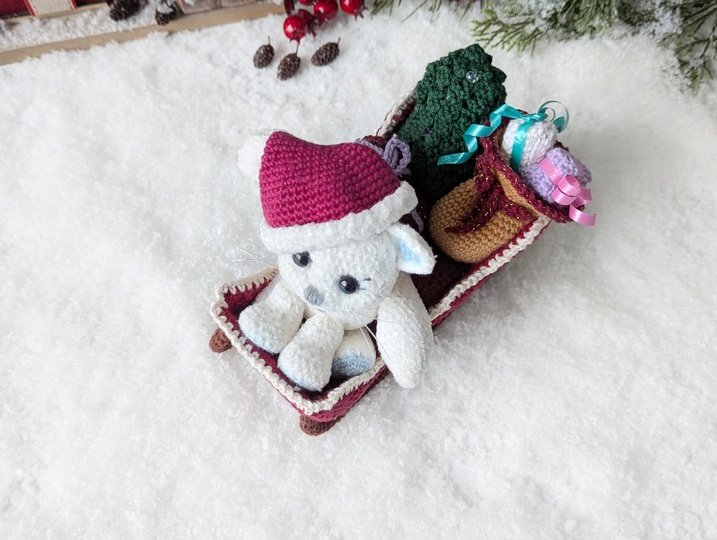 Weihnachtsschlitten mit Polarkatze - Amigurumi Häkelanleitung (in DE, ENG)
