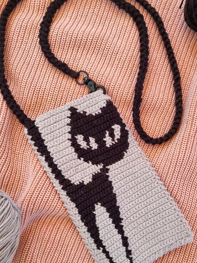 T25 Häkelanleitung für Mini-Tasche – Schwarze Katze Handybörse