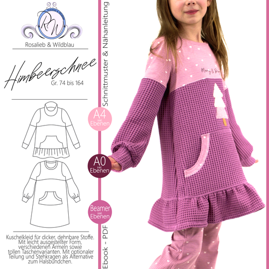 E-Book Schnittmuster Himbeerschnee Kuschelkleid Gr. 74 bis 164