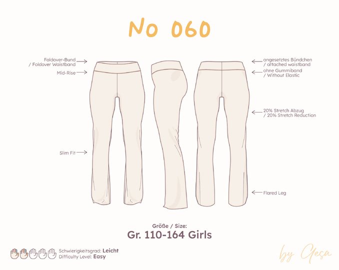 Girls Flared Leggings Sewing Pattern – Mid-Rise with Foldover Waist