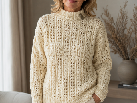 Strickanleitung Rollkragenpullover Damen | Lochmuster | Trachtenstyle Gr. L