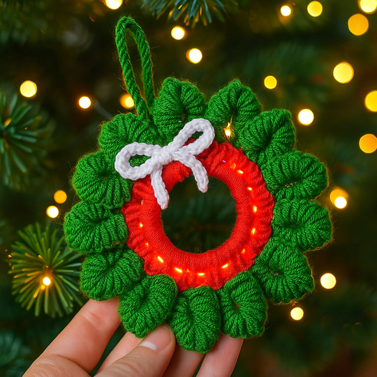 Holiday Crochet Wreath Pattern PDF, DIY Red Green Xmas Decoration Guide