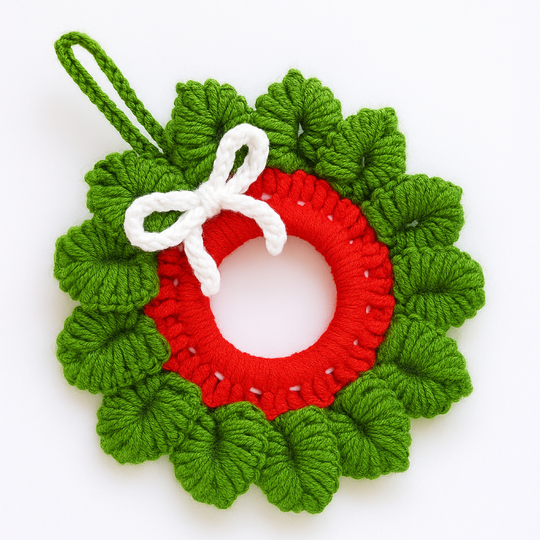 Holiday Crochet Wreath Pattern PDF, DIY Red Green Xmas Decoration Guide