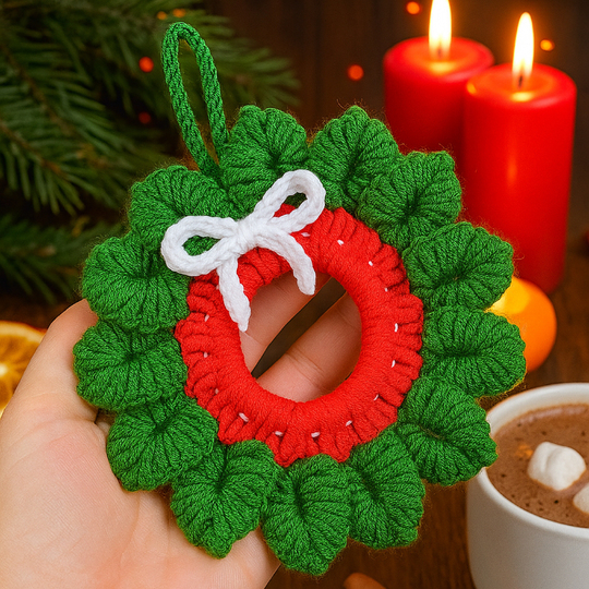 Holiday Crochet Wreath Pattern PDF, DIY Red Green Xmas Decoration Guide