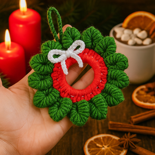 Holiday Crochet Wreath Pattern PDF, DIY Red Green Xmas Decoration Guide