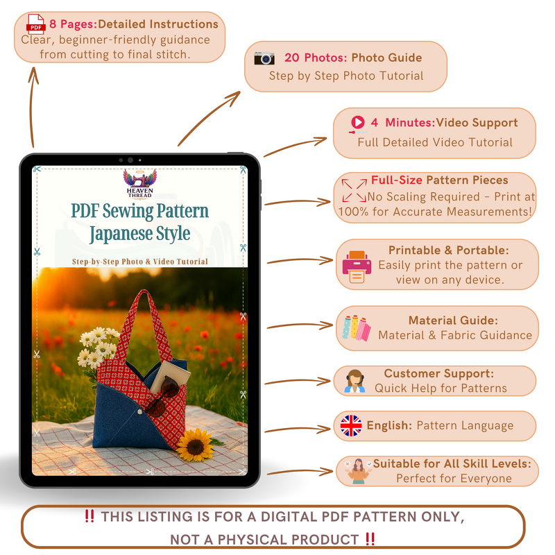 Red Patchwork Tote Bag Pattern - PDF Sewing Pattern Japanese Style Denim - Image 12