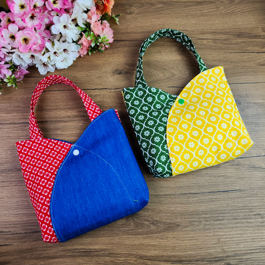 Red Patchwork Tote Bag Pattern - PDF Sewing Pattern Japanese Style Denim