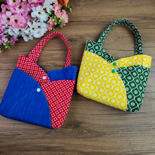 Red Patchwork Tote Bag Pattern - PDF Sewing Pattern Japanese Style Denim