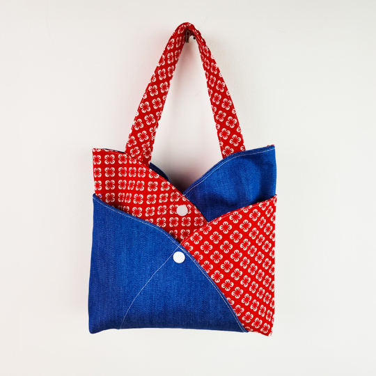 Red Patchwork Tote Bag Pattern - PDF Sewing Pattern Japanese Style Denim