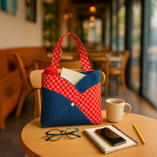 Red Patchwork Tote Bag Pattern - PDF Sewing Pattern Japanese Style Denim