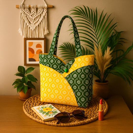 Red Patchwork Tote Bag Pattern - PDF Sewing Pattern Japanese Style Denim