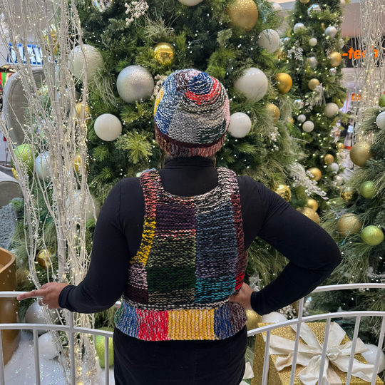 Knit Scrap Vest & Hat PATTERN, reversible, made to measure, size inclusive