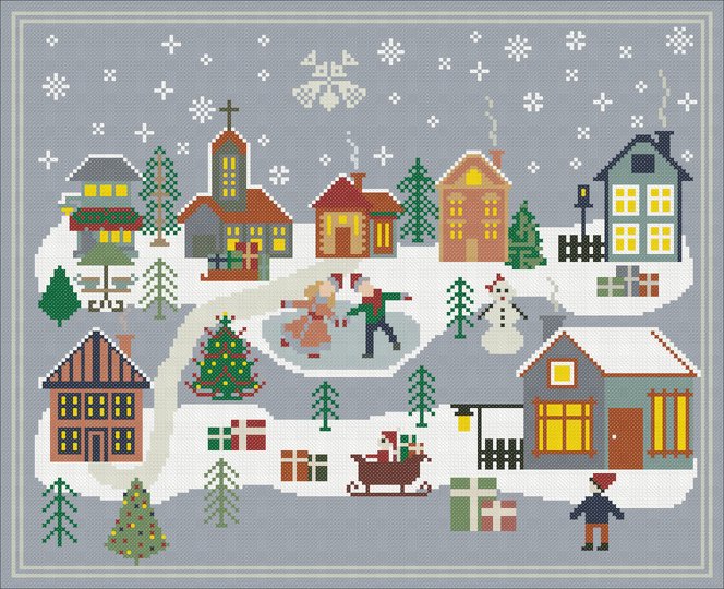 Winter Village Cross Stitch Pattern