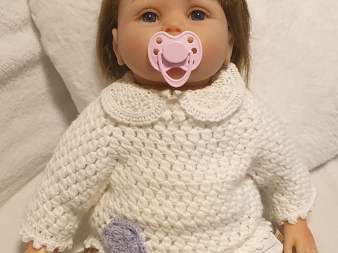 Anleitung für gehäkelten Babypulli Fiona 0–3 / 3–6 Monate Puppenpullover