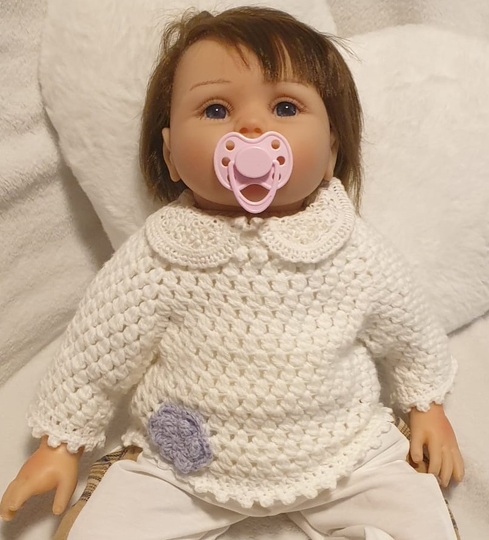 Anleitung für gehäkelten Babypulli Fiona 0–3 / 3–6 Monate Puppenpullover