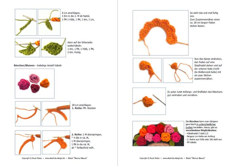 Häkelanleitung Frau mit Blumen "Mexican Beauty", Frauenkopf Applikation PDF
